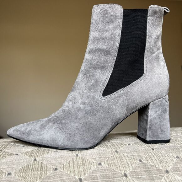 Marc Fisher LTD Zanna Gray Suede Heeled Pull On Boots Women’s 6.5 M Pointed Toe - Picture 1 of 16